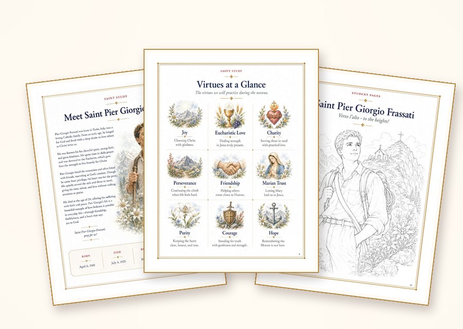 Free St. Pier Giorgio Frassati printable pages: his story, virtues at a glance and a coloring page