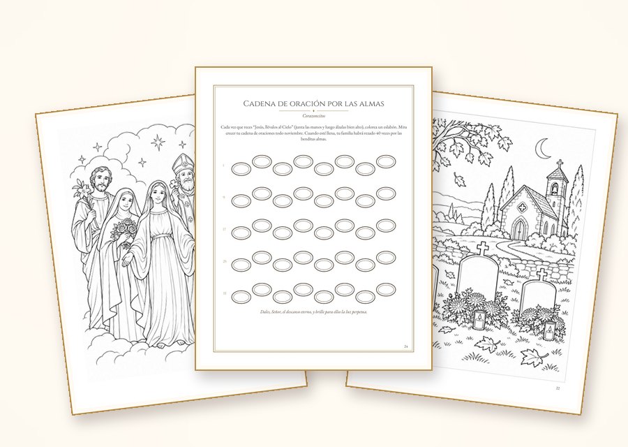 Páginas gratis de Todos los Santos y Fieles Difuntos para niños: dibujos para colorear y cadena de oración